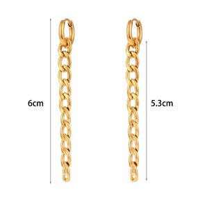 Brincos Elegantes de Ouro 18K com Corrente Oval