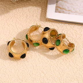 Brincos de Argola Dourados com Ágata Natural