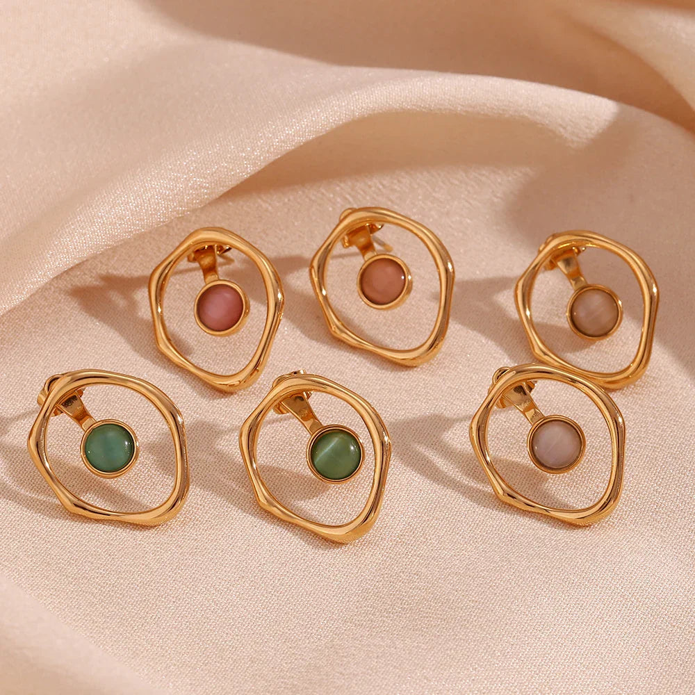 Brincos Elegantes de Zircônia em Aço Inoxidável TT