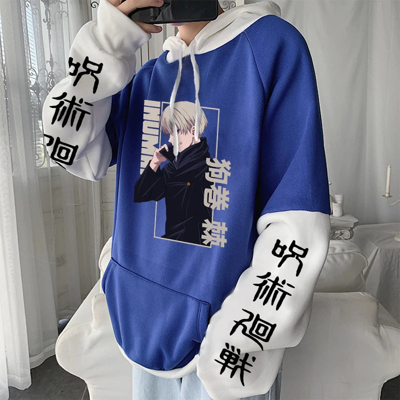 Moletom japonês anime jujutsu kaisen hoodies masculino toge inumaki impresso casual plus size mangas compridas lã