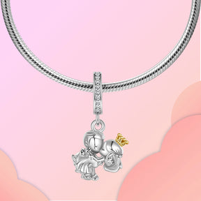 925 Sterling Silver Princess Couple kiss Crown Pendant Charm Fit 4MM hole diameter Charms Bracelets Women DIY Jewelry Gift