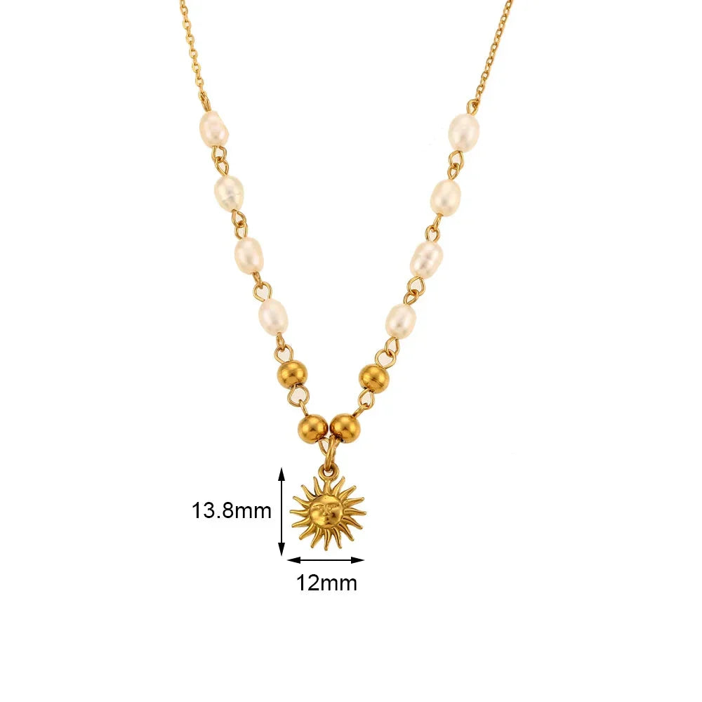 Colar Sol Dourado com Pérolas de Água Doce