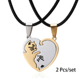 2 Pcs/set Cute Black And White Cat Pendant Stainless Steel Cat Embrace Couple Necklace Jewelry Gift For Men And Women Pendant