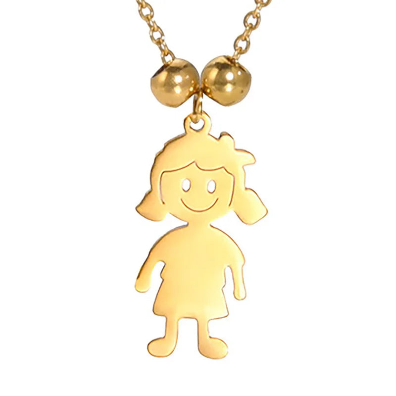 Stainless Steel Necklace Boy Girl Kids Pendant Necklace for Women Men Beads Chain Choker Family Jewelry Gift collares aesthethic