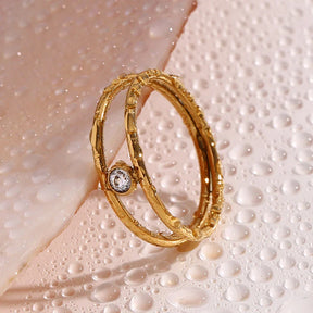 Anel Duplo Elegante com Zircônia