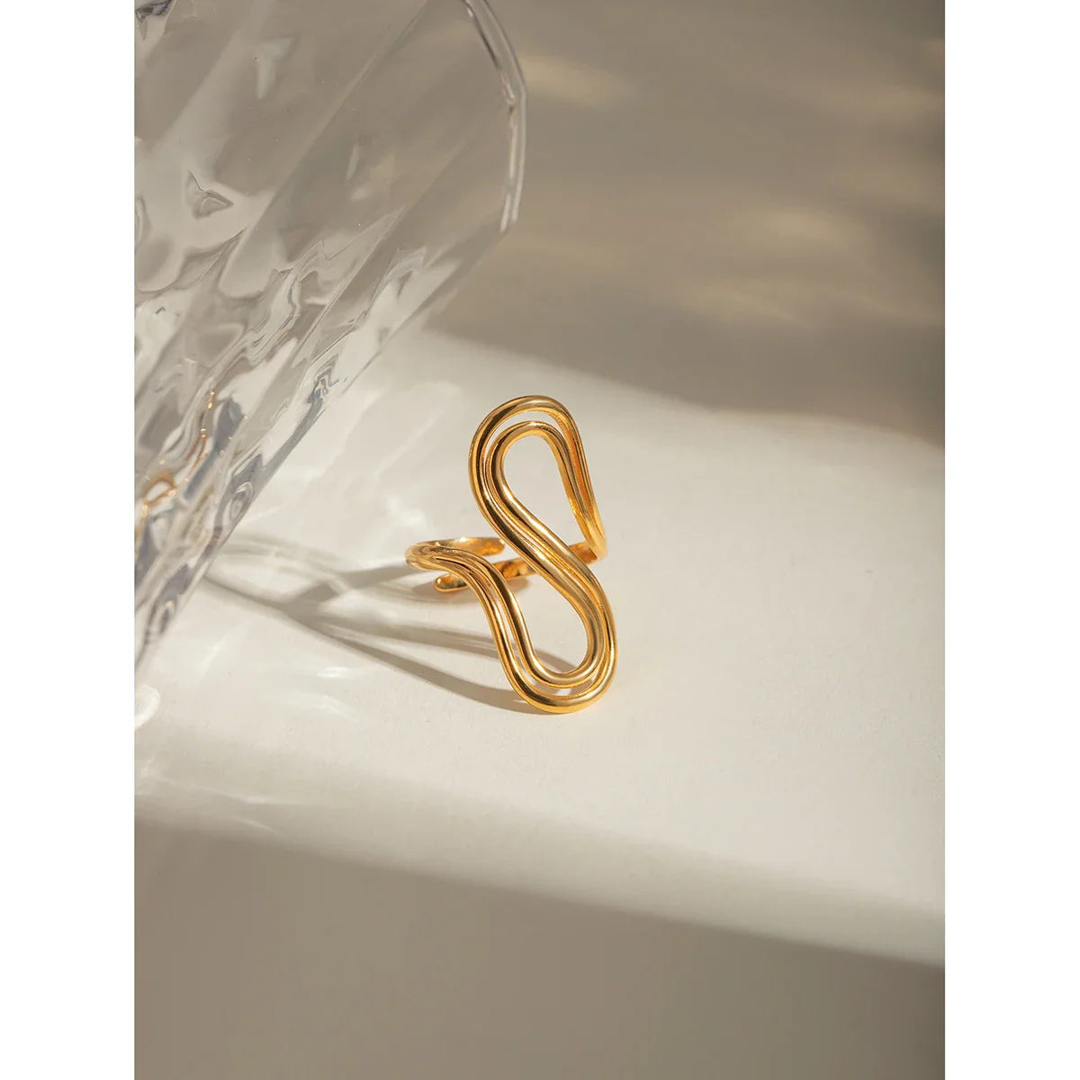 Anel Elegante S Duplo Banhado a Ouro 18K para Mulheres