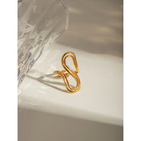 Anel Elegante S Duplo Banhado a Ouro 18K para Mulheres