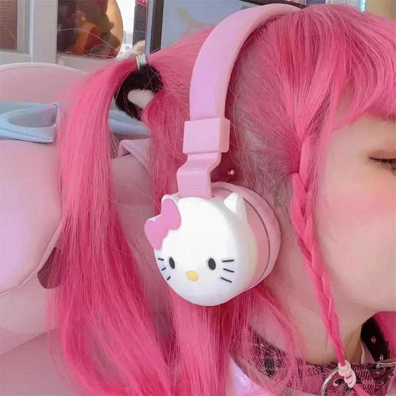 Fone kawaii y2k hello kitty fones de ouvido sem fio bluetooth com microfone com cancelamento ruído estéreo som kuromi esportes kids