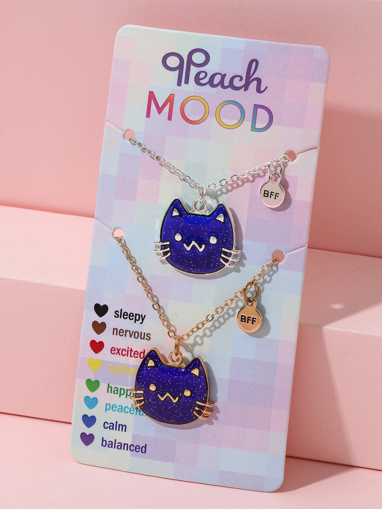 2Pcs/Set Cartoon Cat Butterfly Turtle Temperature-Sensitive Color Changing Pendants Girl Children's Friendship Gift Necklace