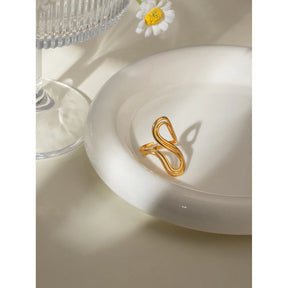 Anel Elegante S Duplo Banhado a Ouro 18K para Mulheres