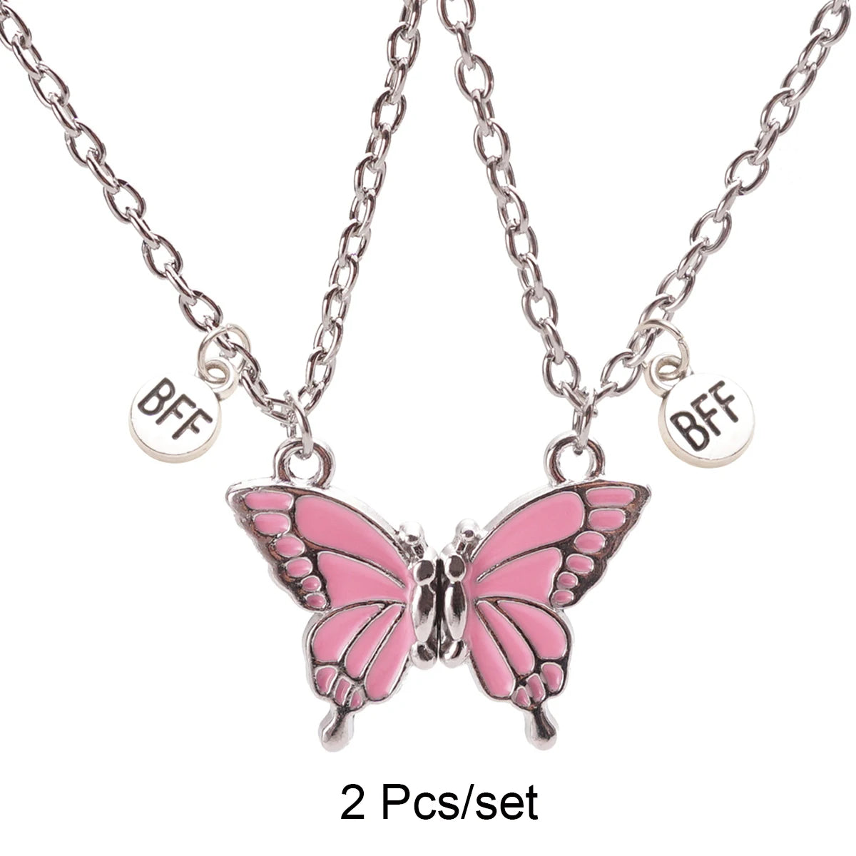2 Pcs/set Best Friends Pendant Necklace For Woman Magnetic Adjustable Butterfly Lover Broken Heart Chain BFF Jewelry Gifts