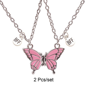 2 Pcs/set Best Friends Pendant Necklace For Woman Magnetic Adjustable Butterfly Lover Broken Heart Chain BFF Jewelry Gifts
