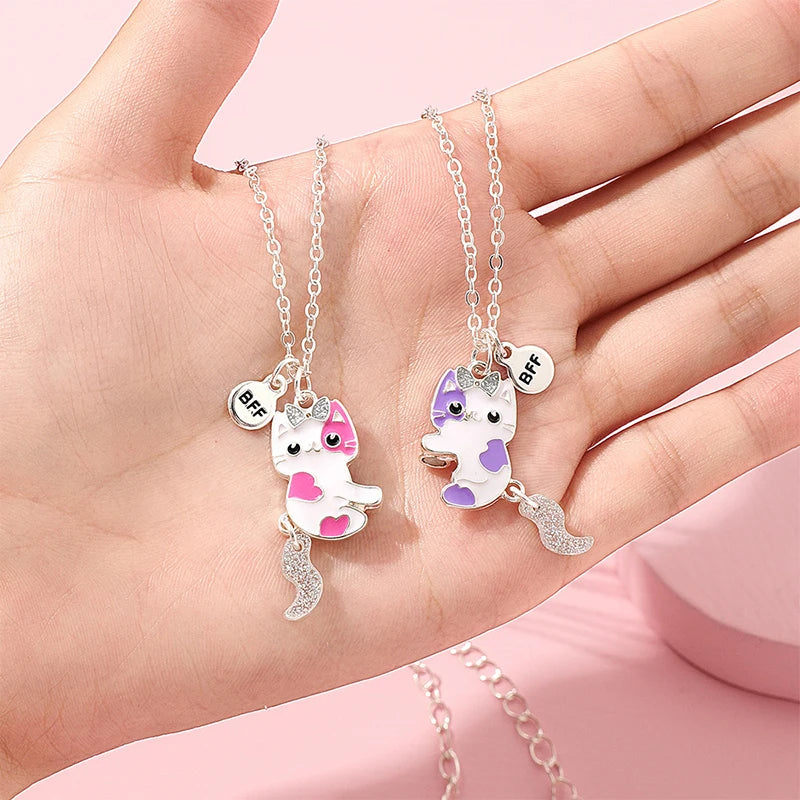 Summer Style 2pcs/set Heart Unicorn Cat Animal Pendant BFF Necklace for 2 Best Friends Girls Friendship Gifts