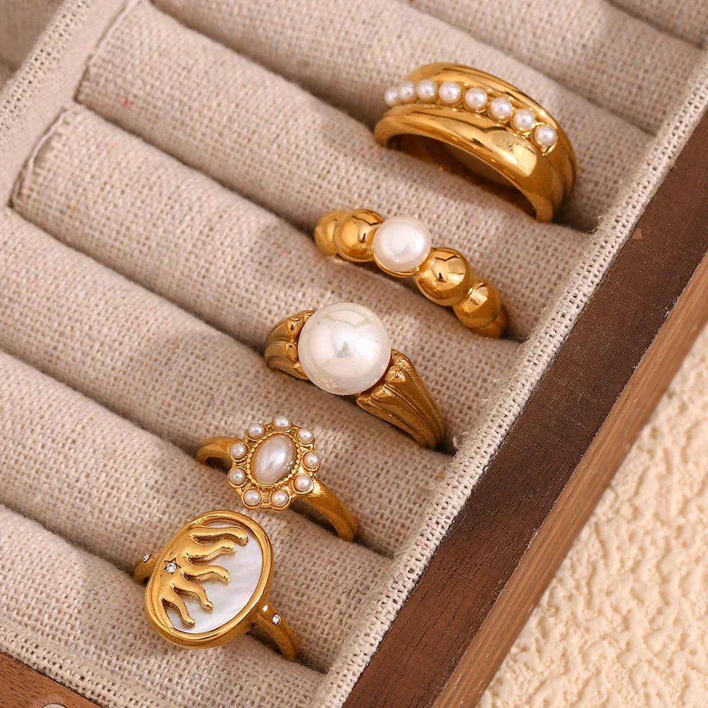 Anéis Elégant com Zircônia e Pérolas