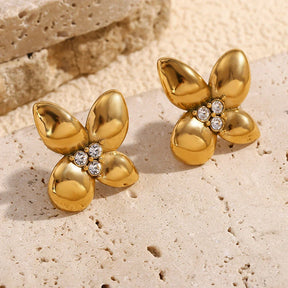 Brincos Florais de Zircônia Banhados a Ouro