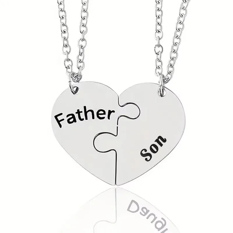2 Pcs/Set Father Daughter Mother Son Necklace Stainless Steel Heart Puzzle Pendant Necklace Family Jewelry
