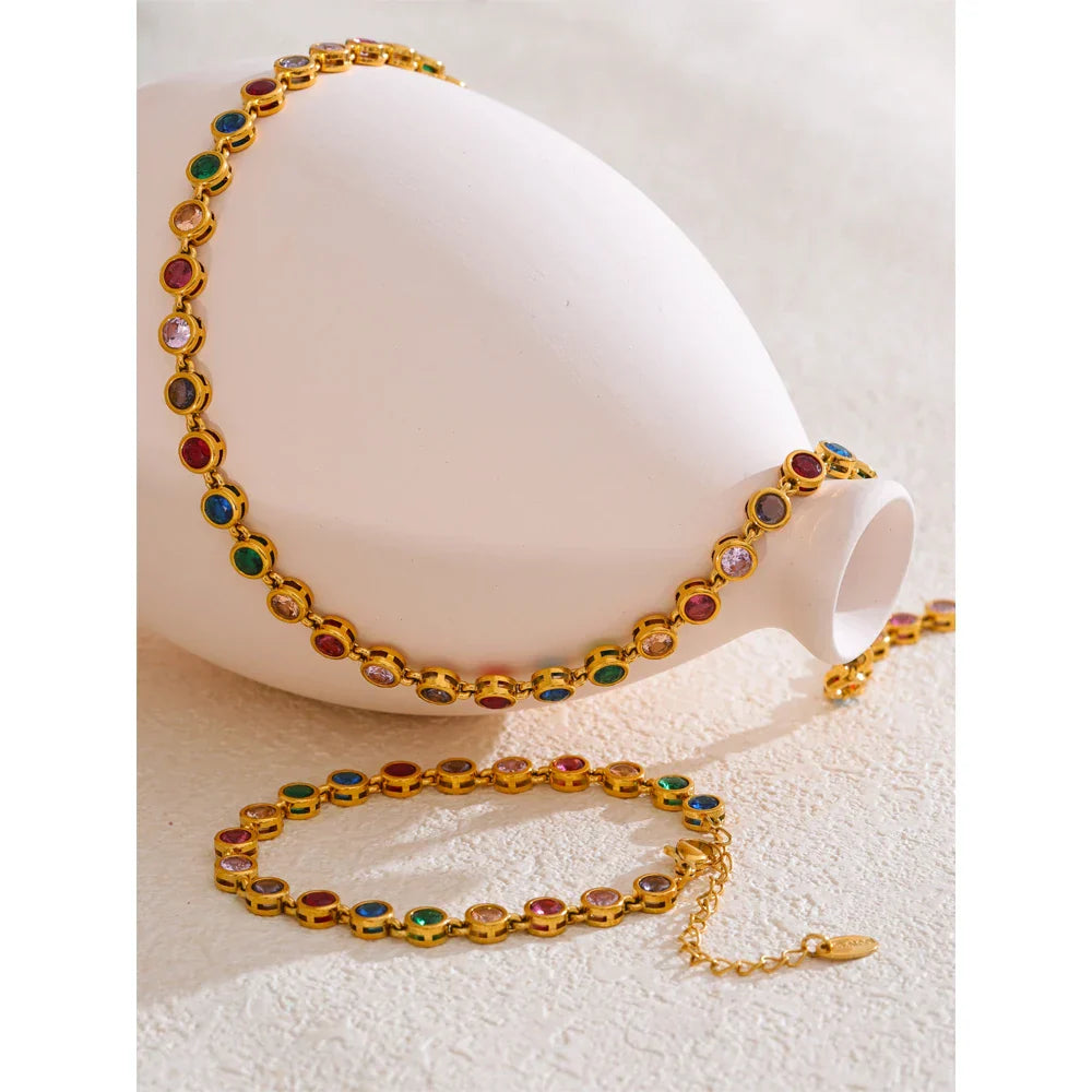 Colar e Pulseira Luxo Zircônia Colorida Burnetts