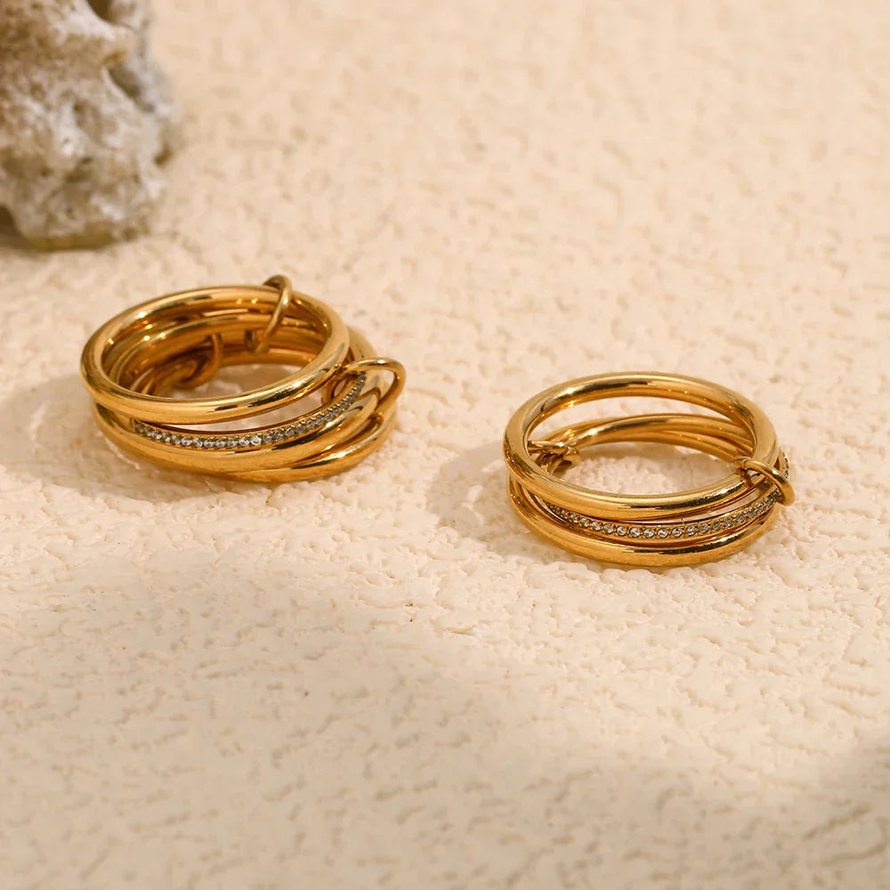 Anel Elegante de Zircônia em Aço Inoxidável