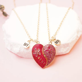 2 Pcs/Set Magnetism Best Friends Pendant Necklace for Women Cute Butterfly Flower Broken Heart Clavicle Chain BFF Best Friends