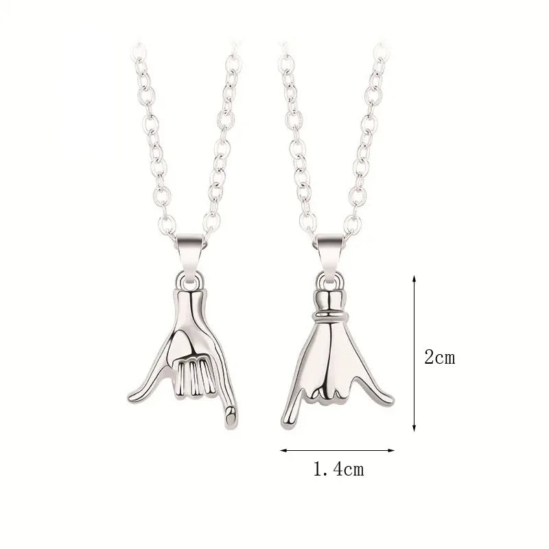 2pcs/set Pull Hook Hands Couple Necklace Pinky Swear Promise Love Hug Chain Necklace for Best Friend Couples Birthday Gifts