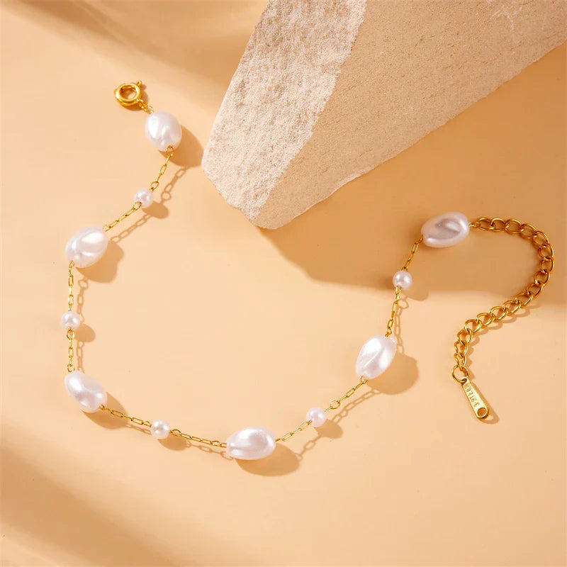 Pulseira Irregular de Pérolas em Aço Inoxidável - Burnetts Joias