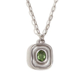 Colar Oval de Zircônia Verde com Corrente de Aço Inoxidável