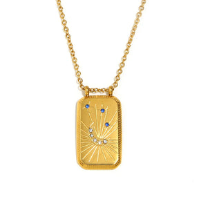 Colar Pingente Tarot Retangular em Aço Inoxidável 18K