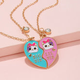 2PCS/Set Cute Cat Heart Pendant Chain Best Friends Sisters BFF Necklace Friendship Jewelry Gift for Girls