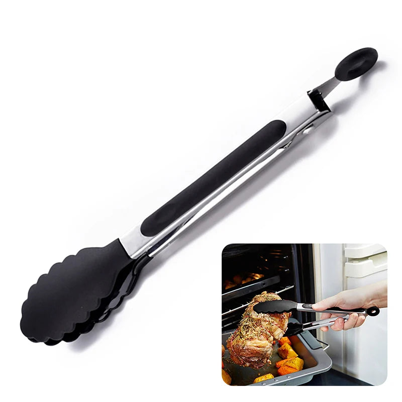 Pinça de comida de aço inoxidável pinças de cozinha silicone náilon antiderrapante cozinhar clipe braçadeira churrasco salada ferramentas grill acessórios de cozinha