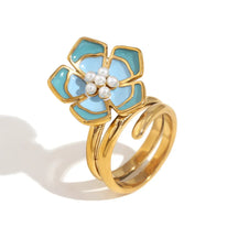Anel Flor Esmaltada Banhado a Ouro 18K