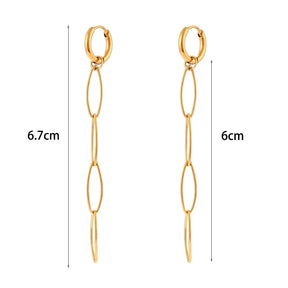Brincos Elegantes de Ouro 18K com Corrente Oval