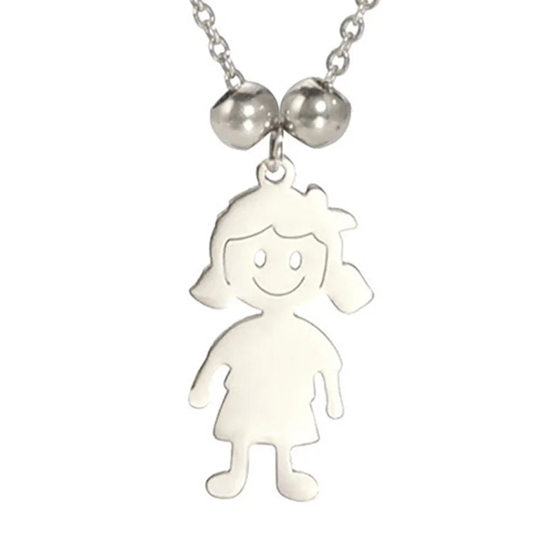 Stainless Steel Necklace Boy Girl Kids Pendant Necklace for Women Men Beads Chain Choker Family Jewelry Gift collares aesthethic