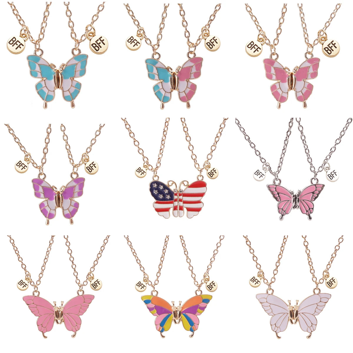 2 Pcs/set Best Friends Pendant Necklace For Woman Magnetic Adjustable Butterfly Lover Broken Heart Chain BFF Jewelry Gifts