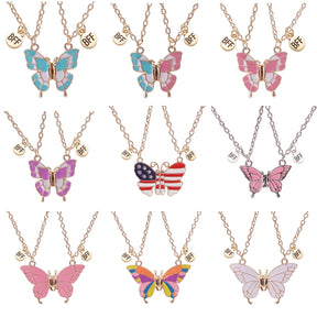 2 Pcs/set Best Friends Pendant Necklace For Woman Magnetic Adjustable Butterfly Lover Broken Heart Chain BFF Jewelry Gifts