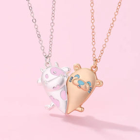 Cute Animal Magnet Necklaces for Women Girls Kawaii Best Friends Cat Rabbit Animal Pendant Chain BFF Friendship Jewelry Gifts