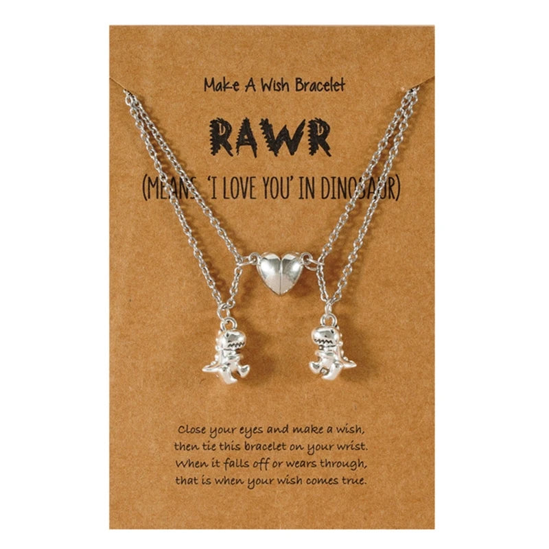 BFF Necklace for 2 Split Heart Cute Dinosaur Pendant Friendship Necklaces Best Friend Jewelry Set of 2 Gifts for Her