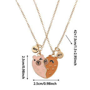 Qpeach 2Pcs/set Cute Cartoon Capybara Pendant Best Friend Girl BFF Necklace for Besties Friendship Jewelry Gifts