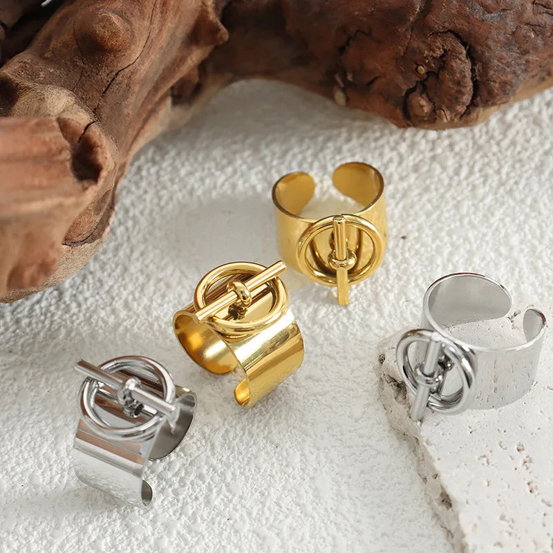 Anel Aberto VG+ Banhado a Ouro 18k Ajustável para Mulheres