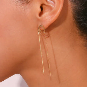 Brincos Longos de Borla com Zircônia Banhados a Ouro