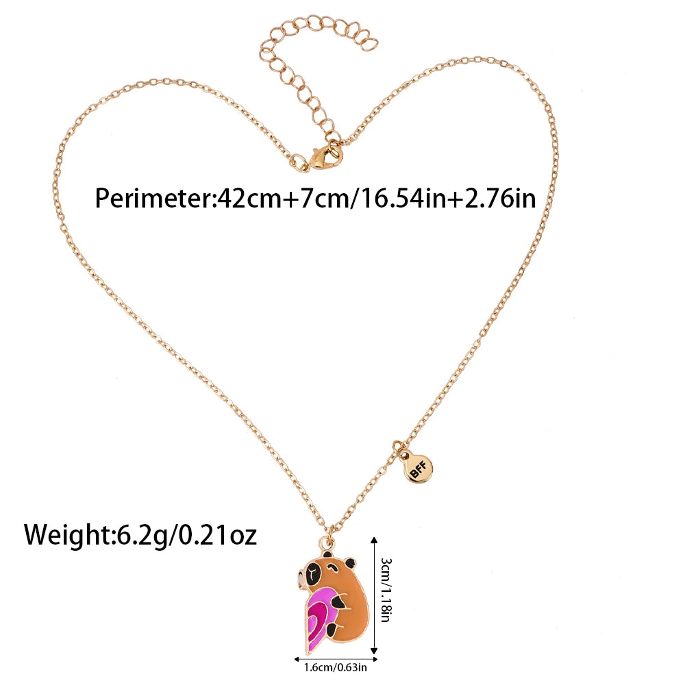 Qpeach 2Pcs/set Cute Cartoon Capybara Pendant Best Friend Girl BFF Necklace for Besties Friendship Jewelry Gifts