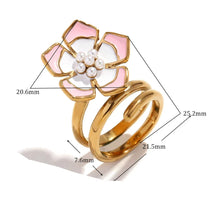 Anel Flor Esmaltada Banhado a Ouro 18K