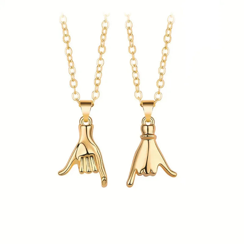 2pcs/set Pull Hook Hands Couple Necklace Pinky Swear Promise Love Hug Chain Necklace for Best Friend Couples Birthday Gifts