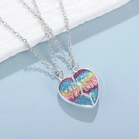 2Pcs/Set New Fashion Colorful Heart Pendant Necklace for Girl Cartoon Love Pendants Best Friend Shared Jewelry BFF Gifts