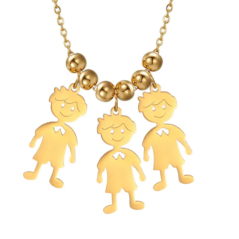 Stainless Steel Necklace Boy Girl Kids Pendant Necklace for Women Men Beads Chain Choker Family Jewelry Gift collares aesthethic