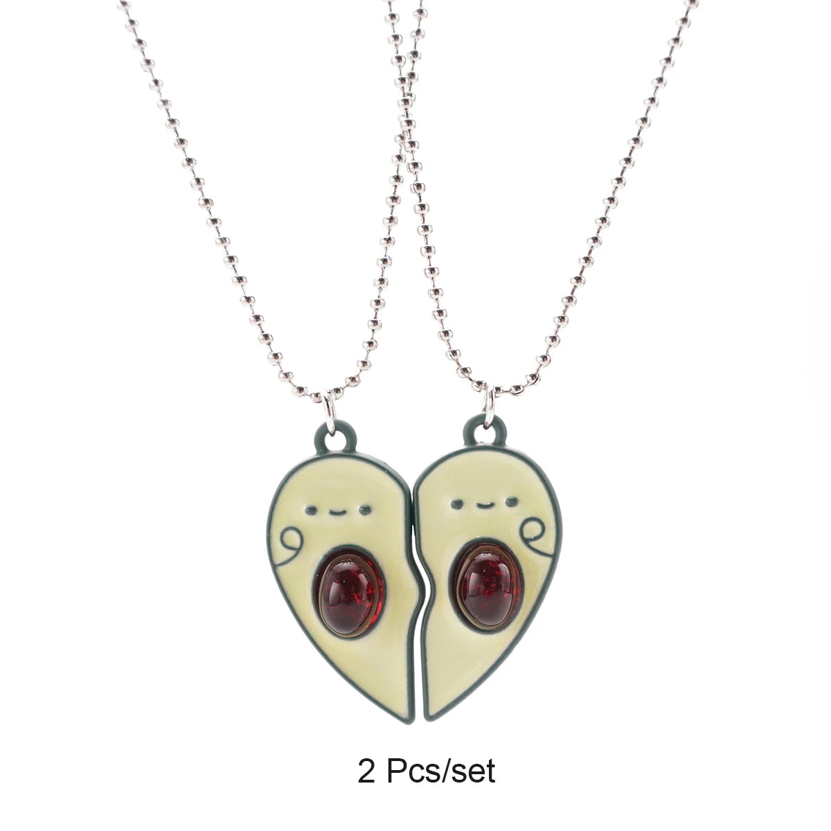 2 Pcs/Set Best Friends Pendant Necklace for Women Cute Avocado Lover Broken Heart Clavicle Chain BFF Best Friends Jewelry Gifts