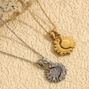 Colar Pingente Sol e Lua em Aço Inoxidável 18K