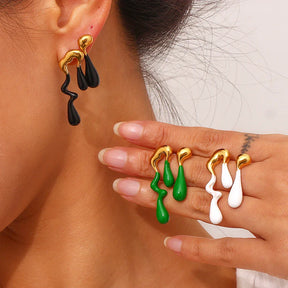 Brincos Assimétricos Waterdrop em Esmalte
