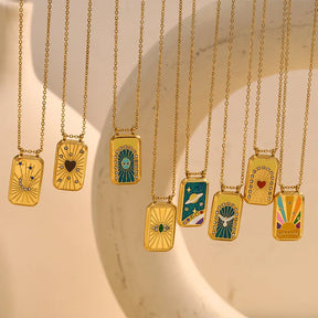 Colar Pingente Tarot Retangular em Aço Inoxidável 18K