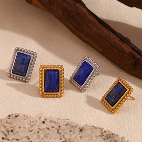 Brinco Retangular de Amazonita Banhado a Ouro