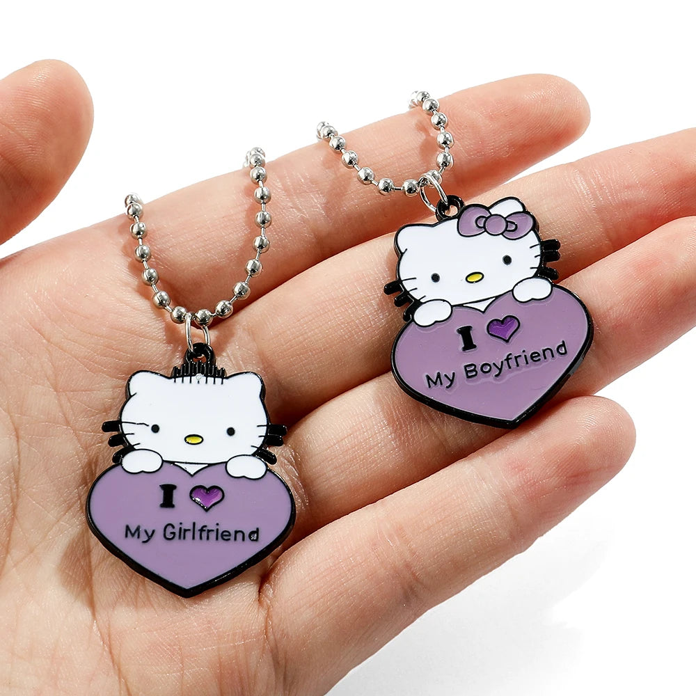 1 Pair Sanrio Hello Kitty Couple Necklace I Love My Girlfriend Boyfriend Pendant Necklace for Valentine's Day Gifts Accessories